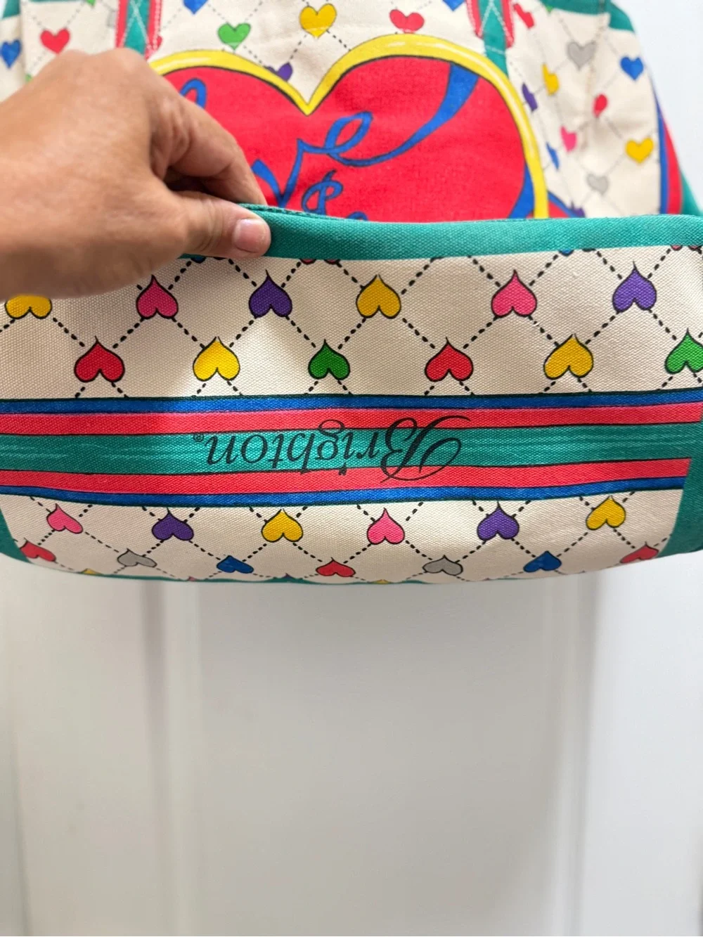 Brighton Multicolor Heart-Print Cosmetic Pouch with Ribbon Accent